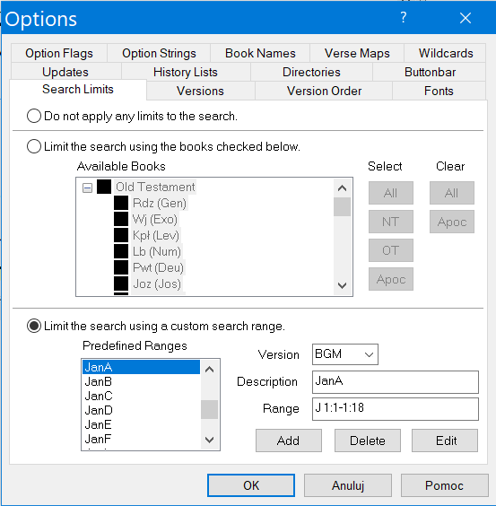 BibleWorks Search Limits